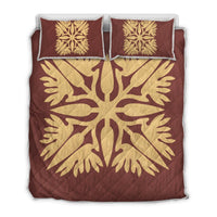 Hawaiian Royal Pattern Quilt Bed Set - Coral - A3 Style Coral - Polynesian Pride