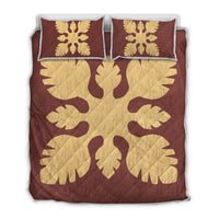 Hawaiian Royal Pattern Quilt Bed Set - Coral - B1 Style - AH Coral - Polynesian Pride