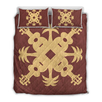 Hawaiian Royal Pattern Quilt Bed Set - Coral - L2 Style - AH Coral - Polynesian Pride