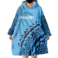(Custom Text And Number) Fiji Tapa Rugby Fijian Cibi Dance Tapa Pattern Blue Wearable Blanket Hoodie LT14 - Polynesian Pride