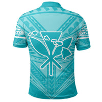 Hawaiian Kanaka Map Football Jersey Polo Shirt Cyan Roger Style - Polynesian Pride