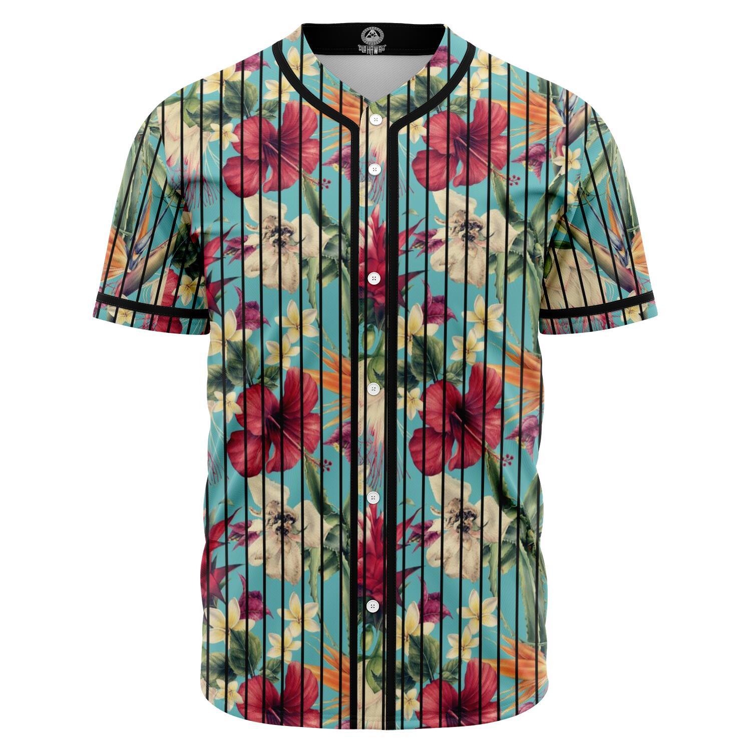 Hawaii Seamless Floral Pattern With Tropical Hibiscus, Watercolor Baseball Jersey Black - Polynesian Pride