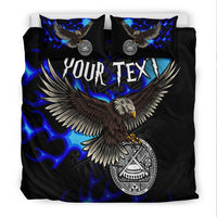 American Samoa Polynesian Custom Personalised Bedding Set - Eagle With Flame Blue - Polynesian Pride