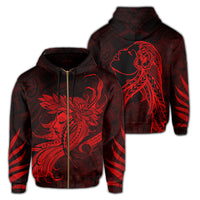 Polynesian Tropic Hula Girl Hibiscus Hawaii Zip Hoodie Red Unisex Red - Polynesian Pride