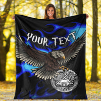 American Samoa Polynesian Custom Personalised Blanket - Eagle With Flame Blue - Polynesian Pride