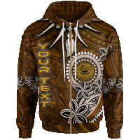 American Samoa Custom Zip Hoodie Polynesian Boar Tusk Unisex Brown - Polynesian Pride