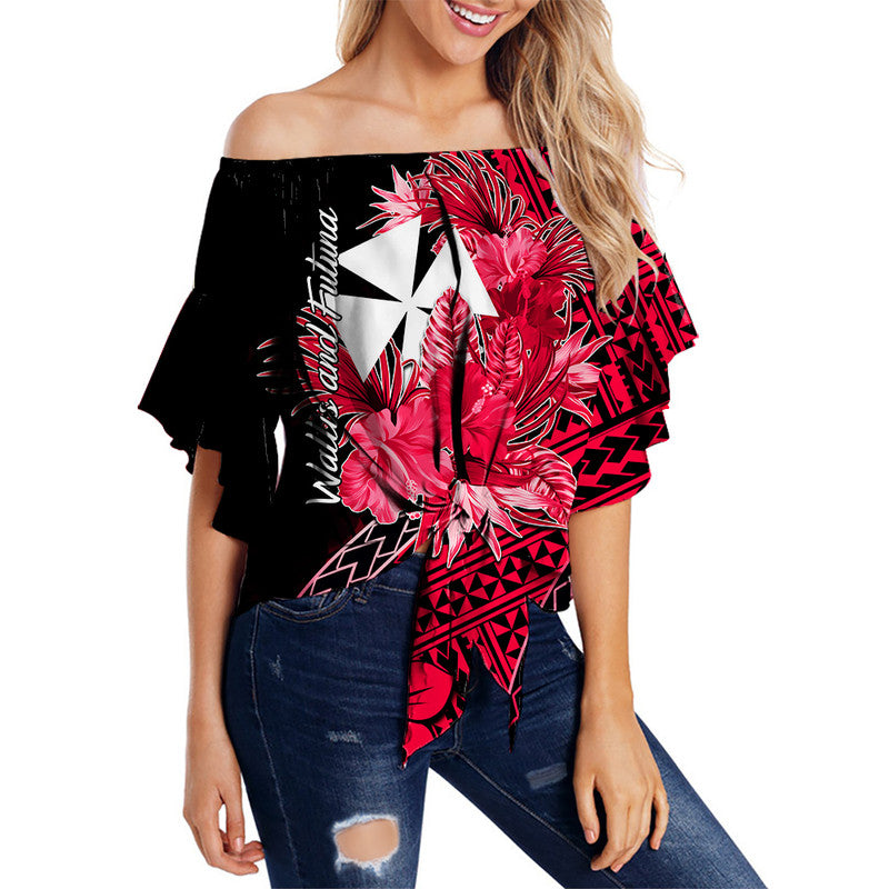 Wallis and Futuna Off Shoulder Waist Wrap Top Hibiscus Red No.2 Color LT6 Women Red - Polynesian Pride