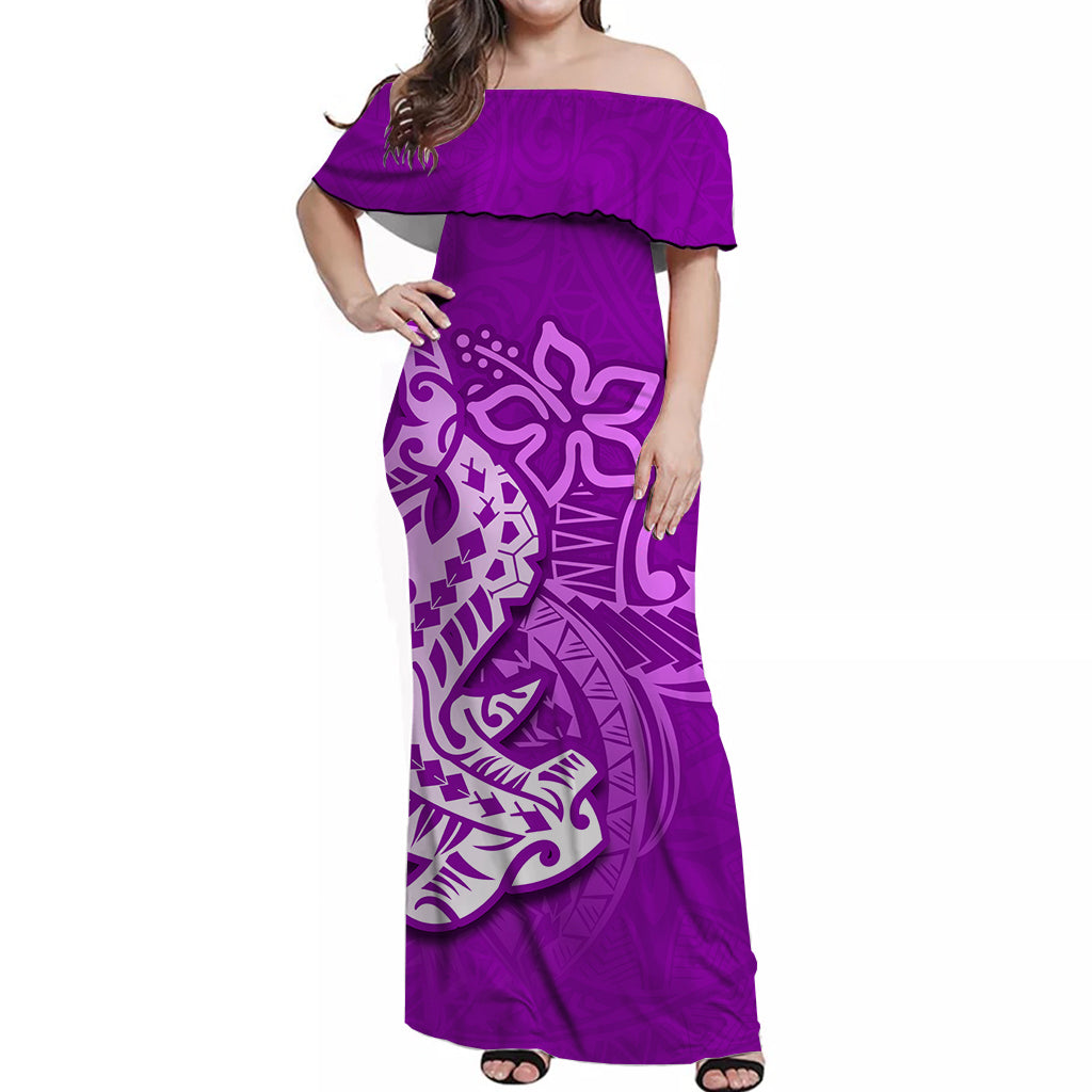Hammerhead shark Off Shoulder Long Dress Polynesian Purple Style LT6 Long Dress Purple - Polynesian Pride