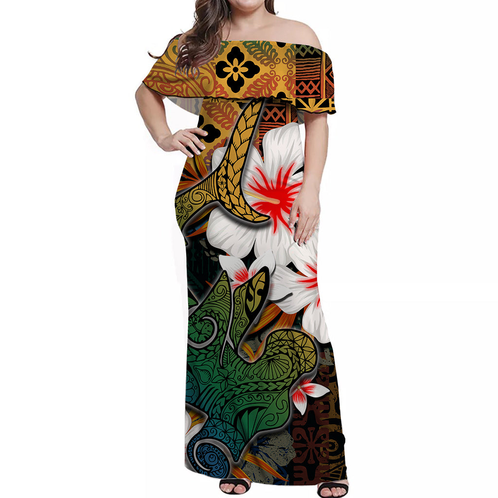 Hammerhead shark Off Shoulder Long Dress Hawaii Style LT6 Long Dress Art - Polynesian Pride