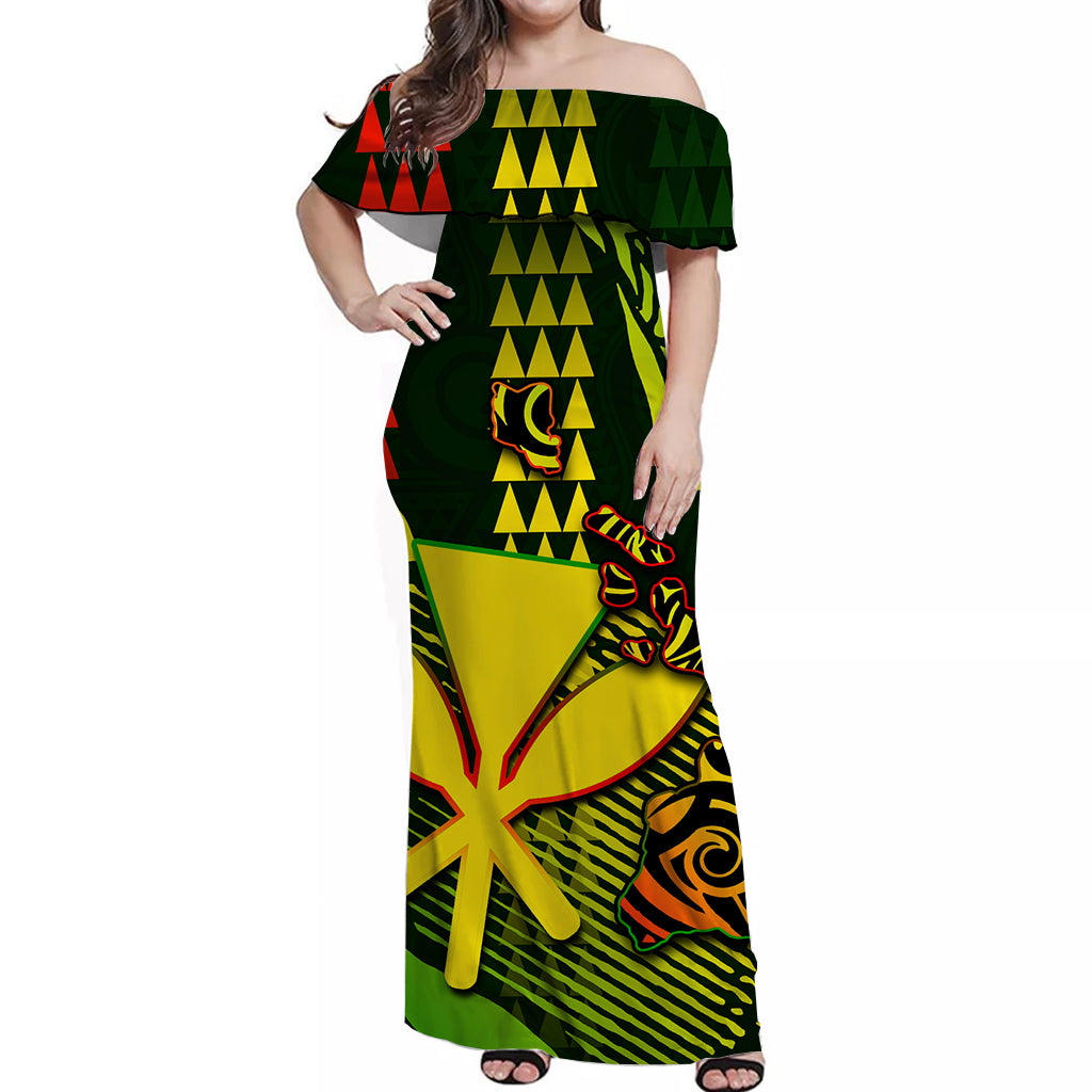 Hawaii Kanaka Map Off Shoulder Long Dress Hawaii Color Style LT6 Long Dress Art - Polynesian Pride