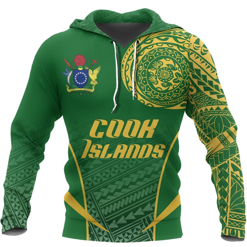 Cook Islands Active Special Hoodie Cook Islands Coat of Arms Polynesian Tattoo Unisex Green - Polynesian Pride