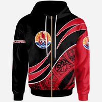French Polynesia Zip Hoodie Custom Symmetrical Lines Unisex Black - Polynesian Pride