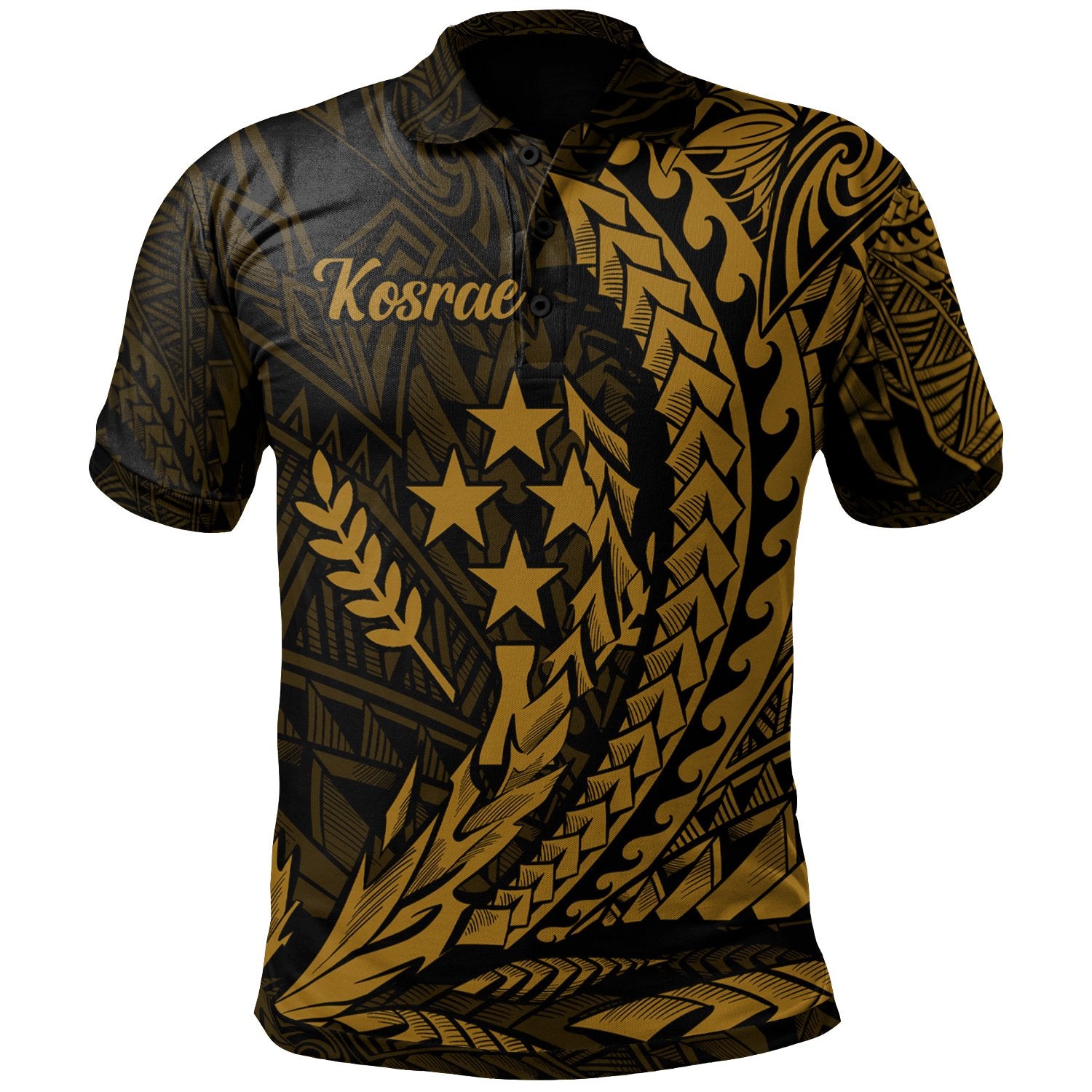 Kosrae State Polo Shirt Gold Wings Style Unisex Black - Polynesian Pride