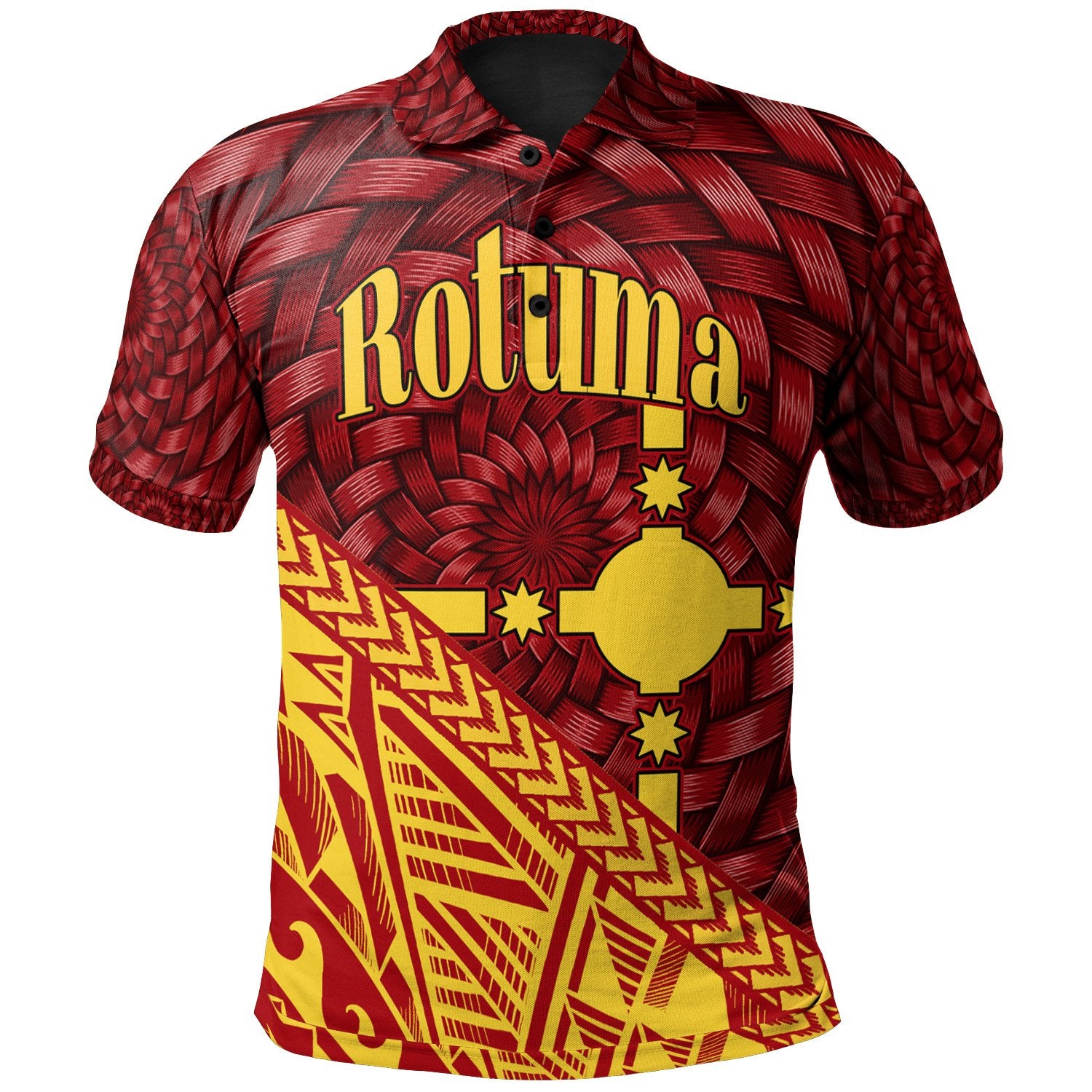 Rotuma Polo Shirt Tapa Patterns With Bamboo Unisex Red - Polynesian Pride