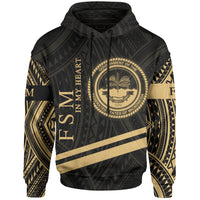 Federated States of Micronesia Hoodie In My Heart Style Gold Polynesian Patterns Unisex Black - Polynesian Pride
