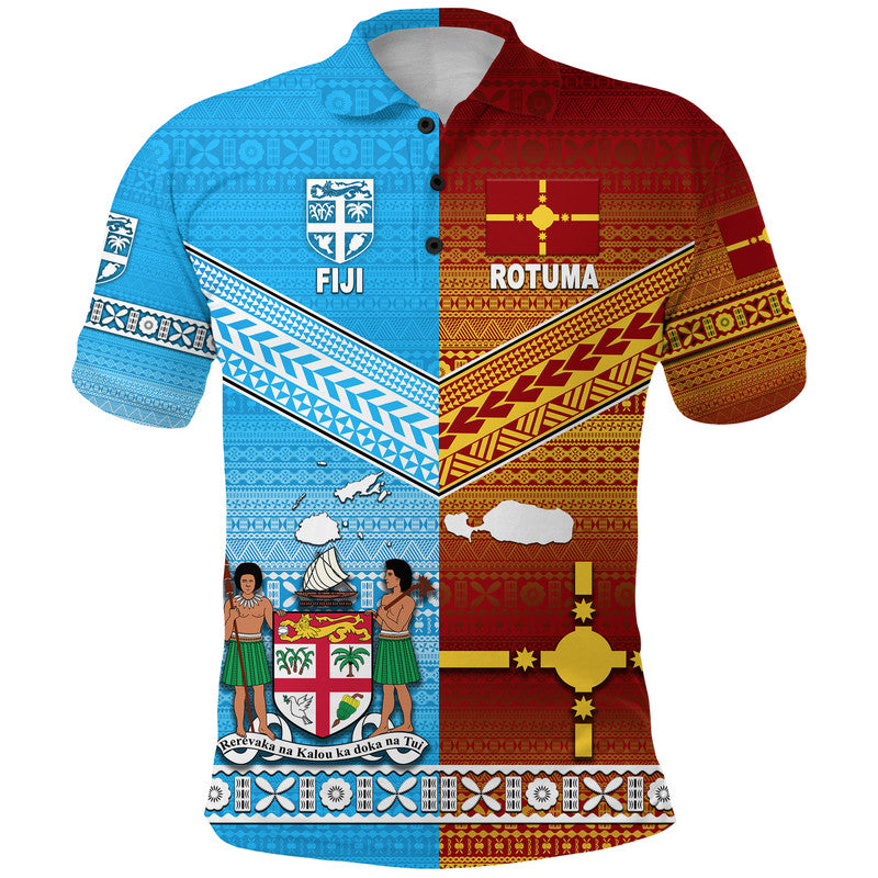 Fiji Rotuma Polo Shirt Tapa Pattern Together LT8 Blue - Polynesian Pride