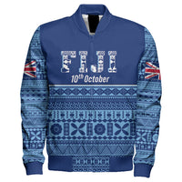 Fiji Independence Day Sleeve Zip Bomber Jacket LT10 Unisex Blue - Polynesian Pride