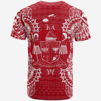 Fiji T Shirt Fijian Coat of Arms Map Polynesian Tattoo Red White - Polynesian Pride