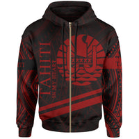 Tahiti Zip Hoodie In My Heart Style Red Polynesian Patterns Unisex Black - Polynesian Pride