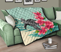 Hawaii Premium Quilt - Hawaii Turtles With Plumeria Classic Premium Quilt - Polynesian Pride