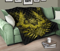 Hawaii Owl Hibiscus Plumeria Premium Quilt - Yellow - Polynesian Pride