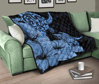 Hawaii Turtle Premium Quilt Polynesian Hibiscus Art Blue AH - Polynesian Pride