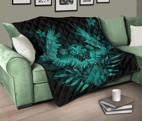 Hawaii Owl Hibiscus Plumeria Premium Quilt - Turquoise - Polynesian Pride