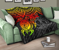 Vanuatu Polynesian Premium Quilt - Vanuatu Coat Of Arms & Reggae Turtle Hibiscus - Polynesian Pride