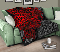 Tahiti Polynesian Premium Quilt - Red Turtle Hibiscus Flowing - Polynesian Pride