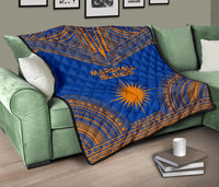 Marshall Islands Premium Quilt - Marshall Islands Flag Polynesian Chief BLue Version - Polynesian Pride