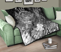 Polynesian Hawaii Custom Personalised Premium Quilt - Humpback Whale with Tropical Flowers (White) - Polynesian Pride