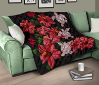 Hawaii Red Hibiscus Turtle Premium Quilt - AH - Ray Style - Polynesian Pride