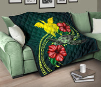 Papua New Guinea Polynesian Premium Quilt - Green Turtle Hibiscus - Polynesian Pride
