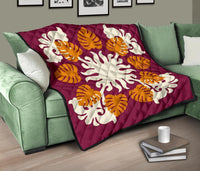 Hawaiian Tropical Pattern Premium Quilt - Burgundy - Argu Style - AH - Polynesian Pride