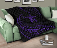 Hawaii Turtle Hibicus Premium Quilt - Frida Style - Purple - Polynesian Pride