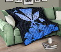 Hawaiian Kanaka Premium Quilt Hibiscus Polynesian Love Blue - Polynesian Pride