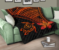 Hawaii Quilt - Hawaii Turtle Plumeria Quilt Orange - Polynesian Pride
