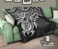 Fiji Polynesian Premium Quilt - Fiji Flag & White Turtle Hibiscus - Polynesian Pride