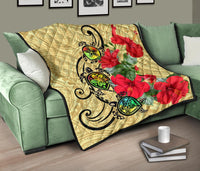 Hawaiian Marble Turtles Hibiscus Premium Quilt - Polynesian Pride