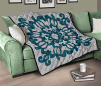 Hawaiian Quilt Turtle Pattern New Gray Premium Quilt - Skin Style - AH - Polynesian Pride