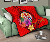 Tahiti Polynesian Custom Personalised Premium Quilt - Floral With Seal Red - Polynesian Pride