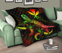 Hawaii Polynesian Premium Quilt - Turtle With Blooming Hibiscus Reggae - Polynesian Pride