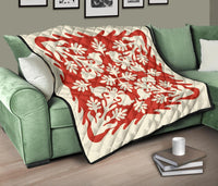 Hawaiian Tropical Pattern Premium Quilt - Red - Argu Style - AH - Polynesian Pride