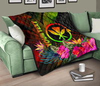 Polynesian Hawaii Kanaka Maoli Polynesian Personalised Premium Quilt - Hibiscus and Banana Leaves - Polynesian Pride