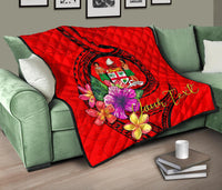 Fiji Polynesian Custom Personalised Premium Quilt - Floral With Seal Red - Polynesian Pride