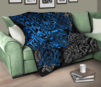 Tahiti Polynesian Premium Quilt - Blue Turtle Hibiscus Flowing - Polynesian Pride