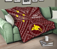 Papua New Guinea Premium Quilt - Flag With Polynesian Patterns (Red) - Polynesian Pride