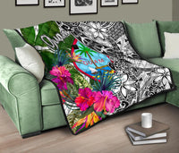 Guam Premium Quilt White - Turtle Plumeria Banana Leaf - Polynesian Pride