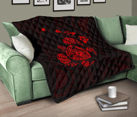 Hawaii Turtle Hibicus Map Premium Quilt - Red - Polynesian Pride