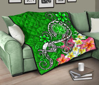 Hawaii Premium Quilt - Turtle Plumeria Polynesian Tattoo Green Color - Polynesian Pride